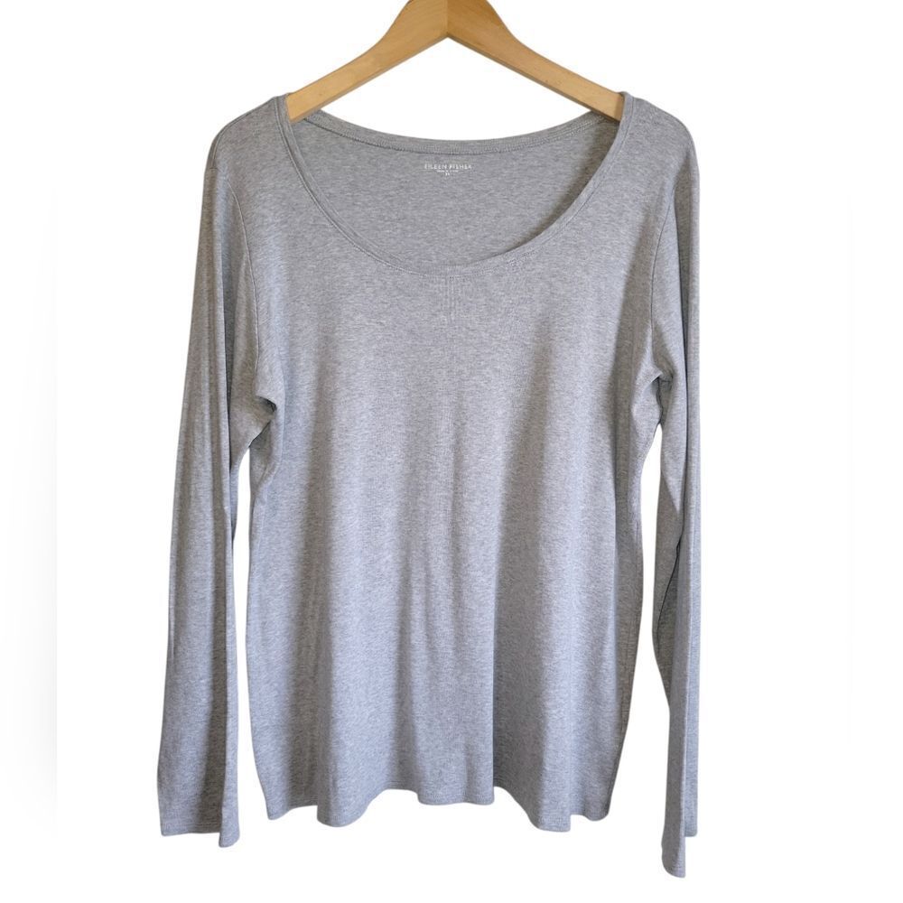 Eileen Fisher Fine Organic Cotton Jersey Long-Sleeve Tee Light Gray Grey XL